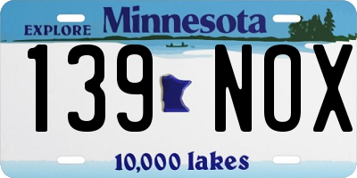 MN license plate 139NOX