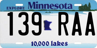 MN license plate 139RAA