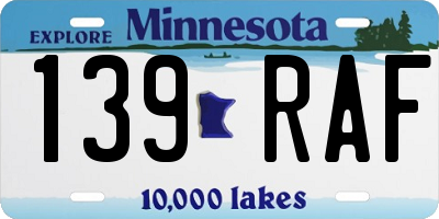 MN license plate 139RAF