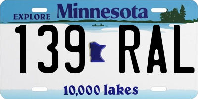 MN license plate 139RAL