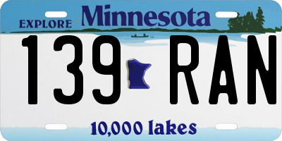 MN license plate 139RAN