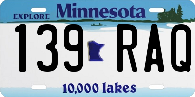 MN license plate 139RAQ