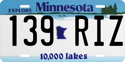 MN license plate 139RIZ