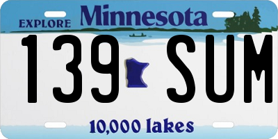 MN license plate 139SUM