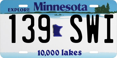 MN license plate 139SWI