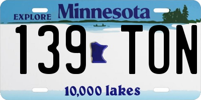 MN license plate 139TON