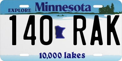 MN license plate 140RAK