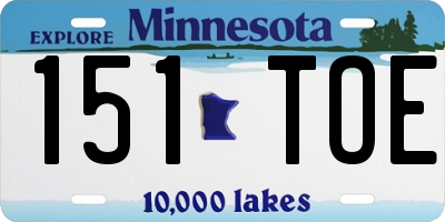 MN license plate 151TOE