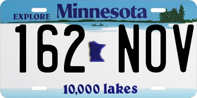 MN license plate 162NOV