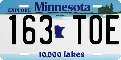 MN license plate 163TOE