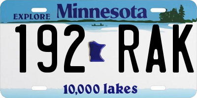 MN license plate 192RAK