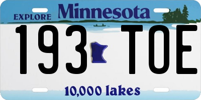 MN license plate 193TOE