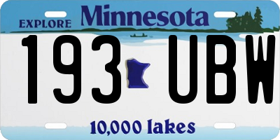 MN license plate 193UBW