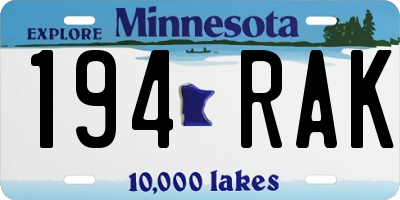 MN license plate 194RAK