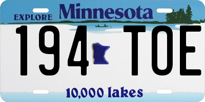 MN license plate 194TOE