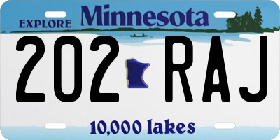 MN license plate 202RAJ