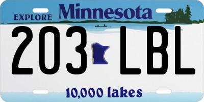 MN license plate 203LBL