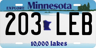 MN license plate 203LEB