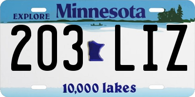 MN license plate 203LIZ