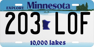 MN license plate 203LOF
