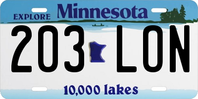 MN license plate 203LON