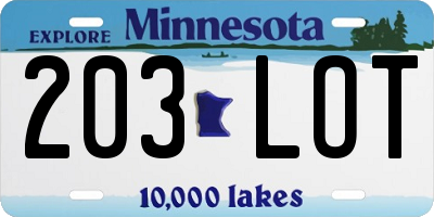 MN license plate 203LOT