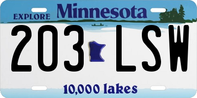 MN license plate 203LSW