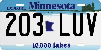 MN license plate 203LUV