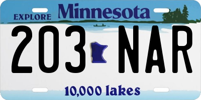 MN license plate 203NAR