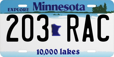 MN license plate 203RAC