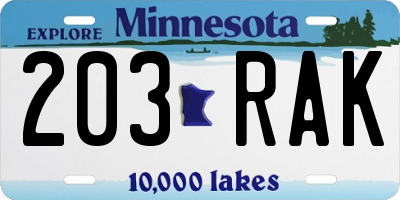 MN license plate 203RAK