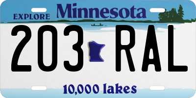 MN license plate 203RAL