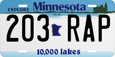 MN license plate 203RAP