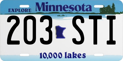 MN license plate 203STI