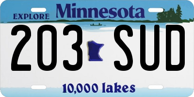 MN license plate 203SUD