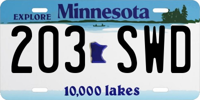 MN license plate 203SWD