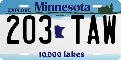 MN license plate 203TAW