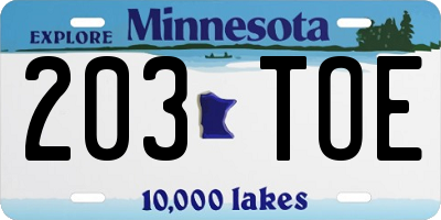 MN license plate 203TOE