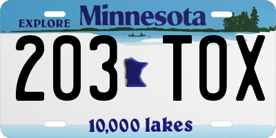 MN license plate 203TOX