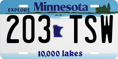 MN license plate 203TSW