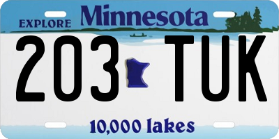 MN license plate 203TUK