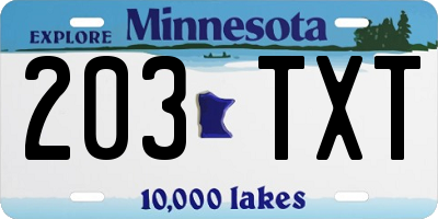 MN license plate 203TXT