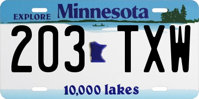 MN license plate 203TXW