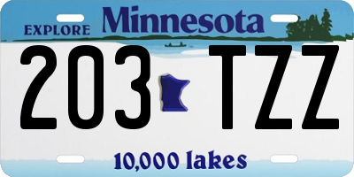 MN license plate 203TZZ