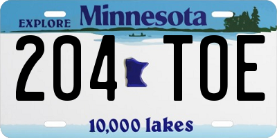 MN license plate 204TOE