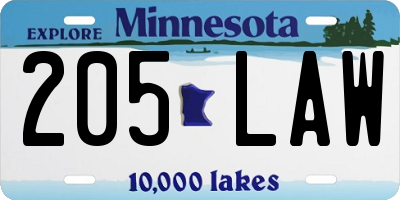 MN license plate 205LAW