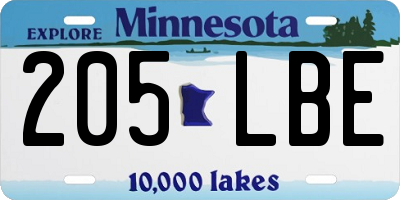 MN license plate 205LBE