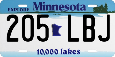 MN license plate 205LBJ