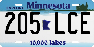 MN license plate 205LCE