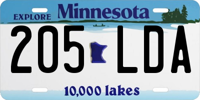 MN license plate 205LDA